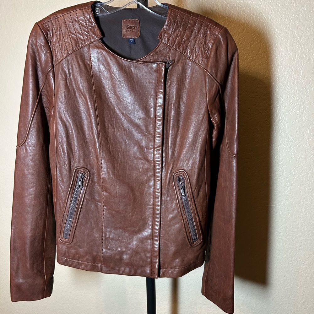 GAP Women's Rich Brown Leather Jacket